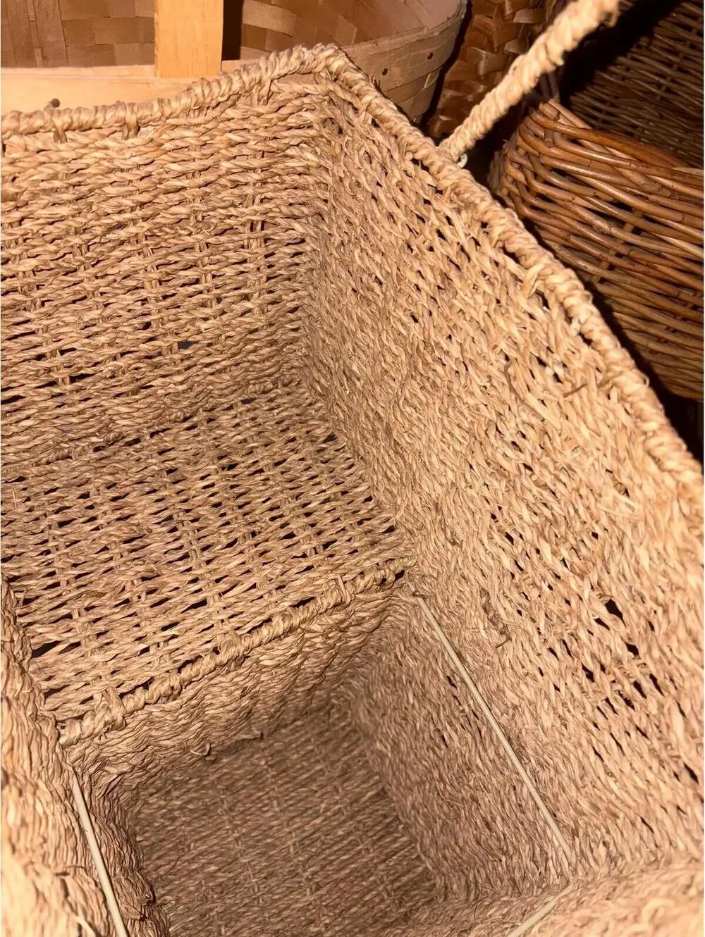 Woven seagrass L-shaped stair basket,Vintage